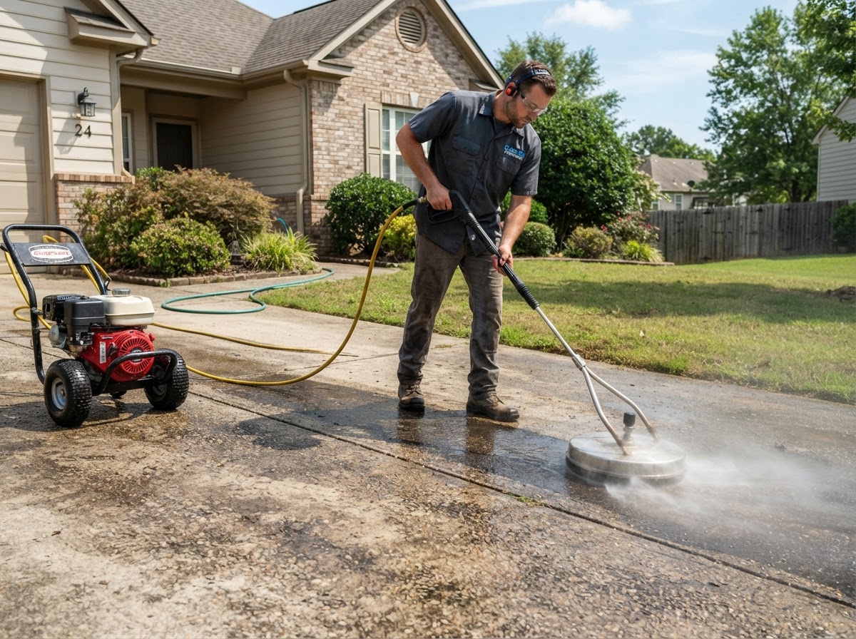 Pressure Washing — professional painter at work in a Houston, TX home | Rose Painting Group