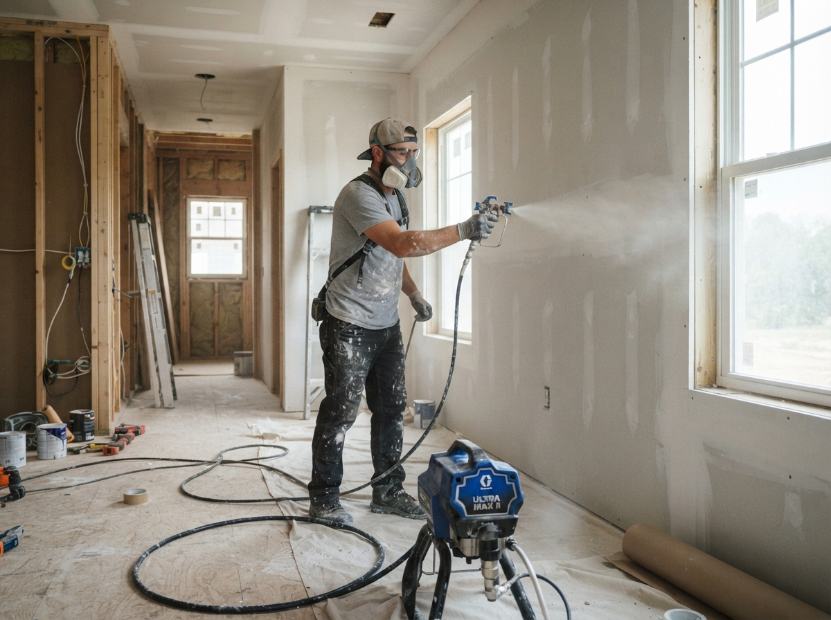 New Construction Painting — professional painter at work in a Houston, TX home | Rose Painting Group