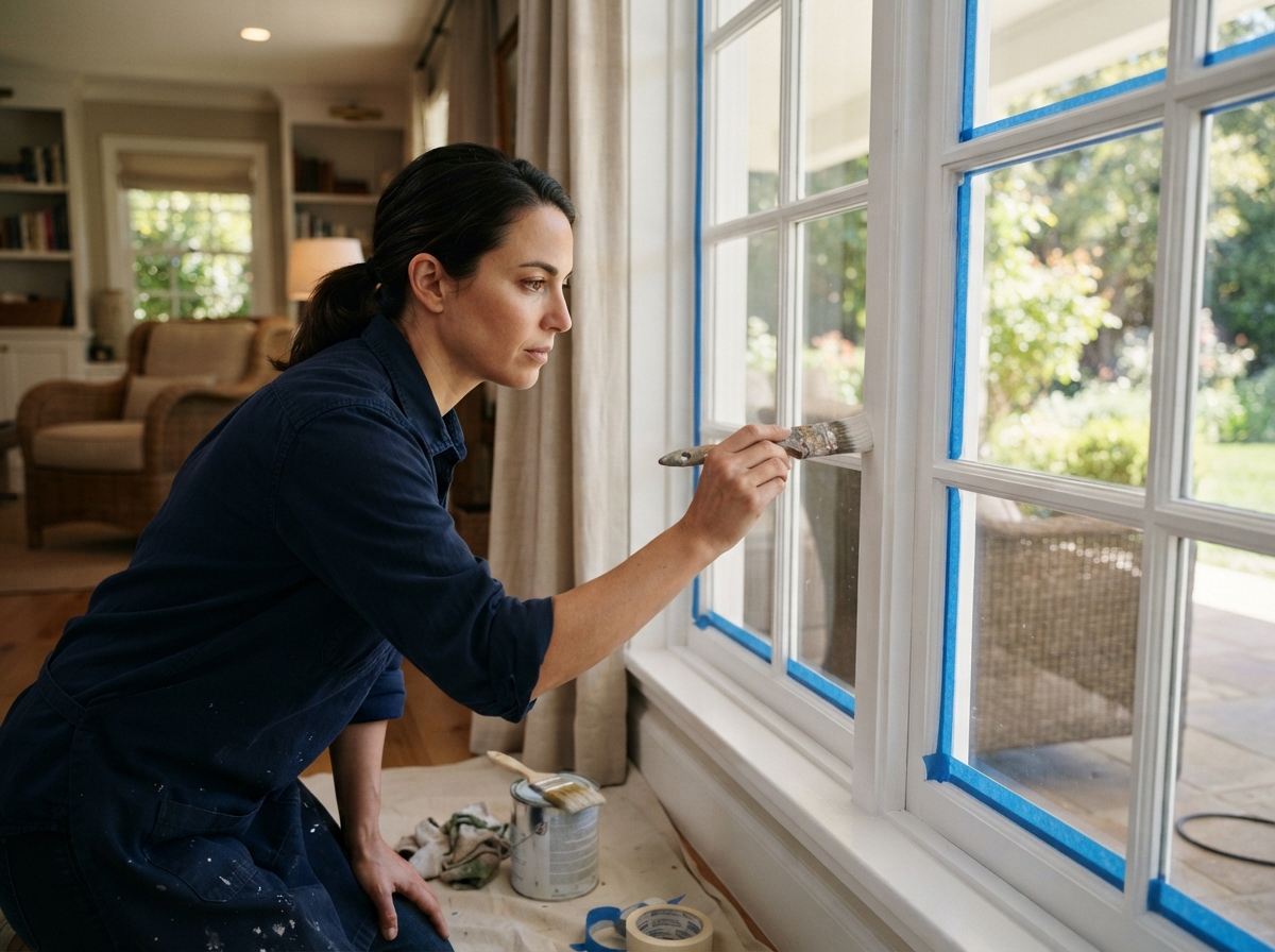 Window Trim Painting — professional painter at work in a Houston, TX home | Rose Painting Group