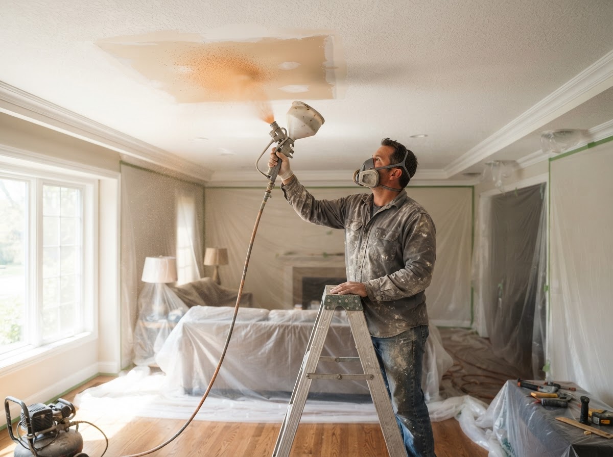 Drywall Texture Matching — professional painter at work in a Houston, TX home | Rose Painting Group