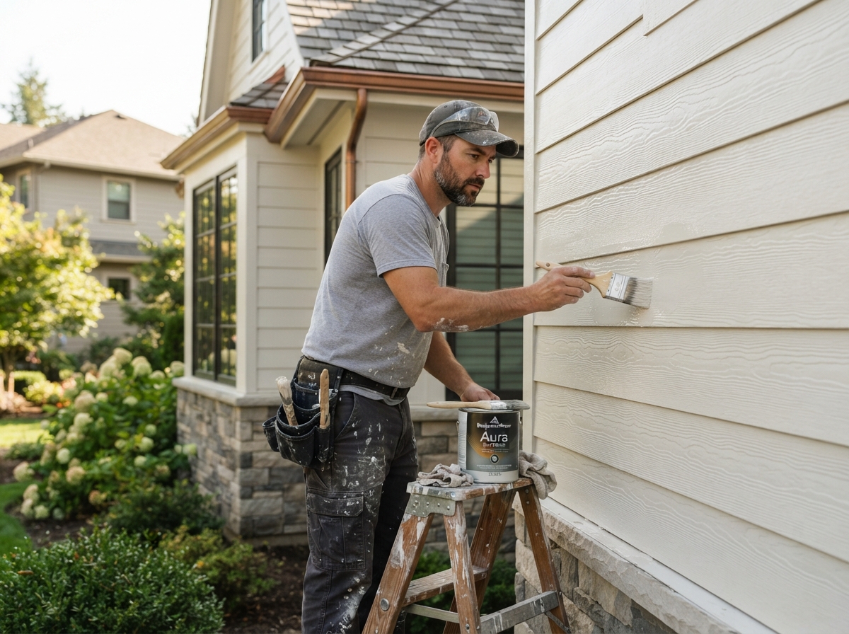 Siding Painting — professional painter at work in a Houston, TX home | Rose Painting Group