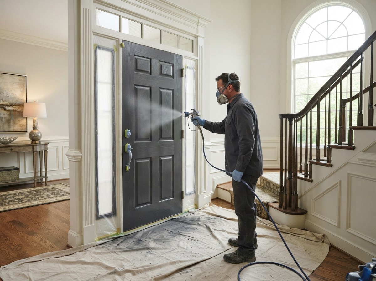 Door Painting — professional painter at work in a Houston, TX home | Rose Painting Group