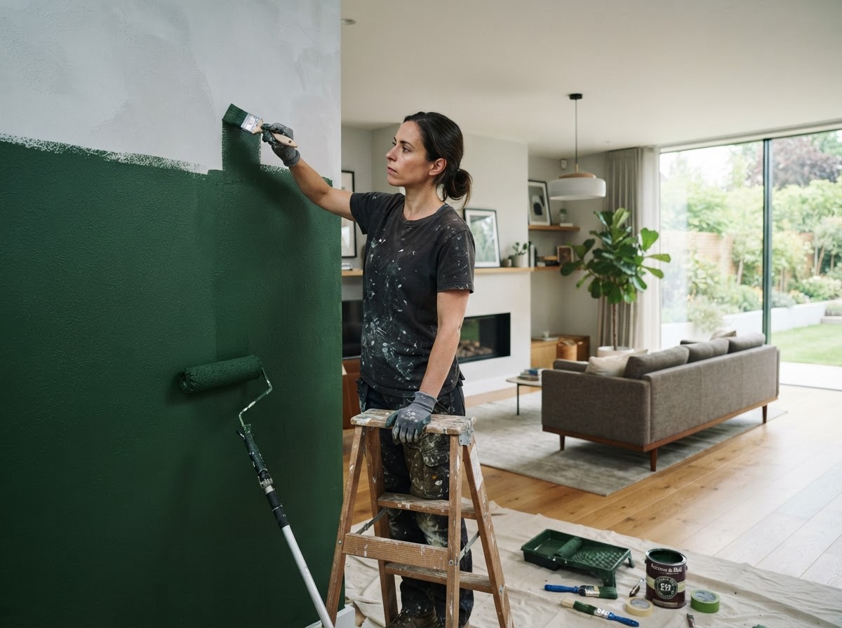 Accent Walls — professional painter at work in a Houston, TX home | Rose Painting Group