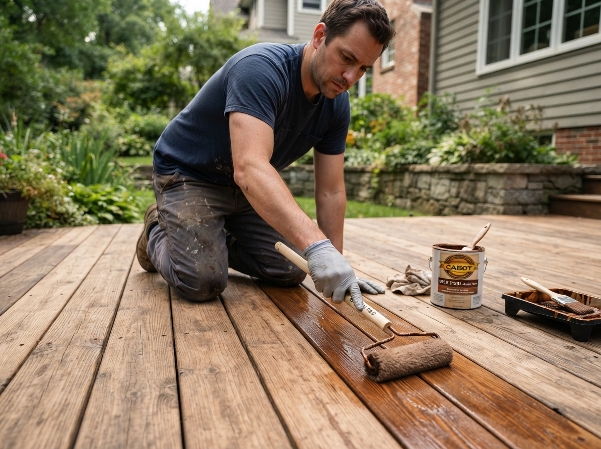 Deck Staining — professional painter at work in a Houston, TX home | Rose Painting Group