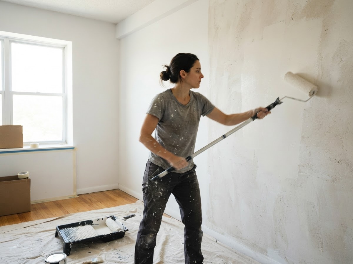 Apartment & Rental Painting — professional painter at work in a Houston, TX home | Rose Painting Group