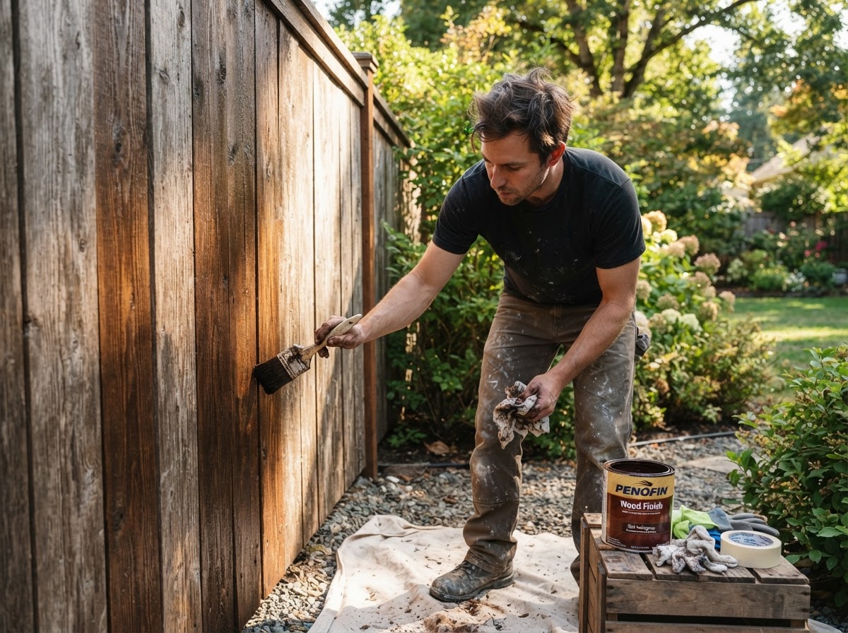 Fence Painting & Staining — professional painter at work in a Houston, TX home | Rose Painting Group