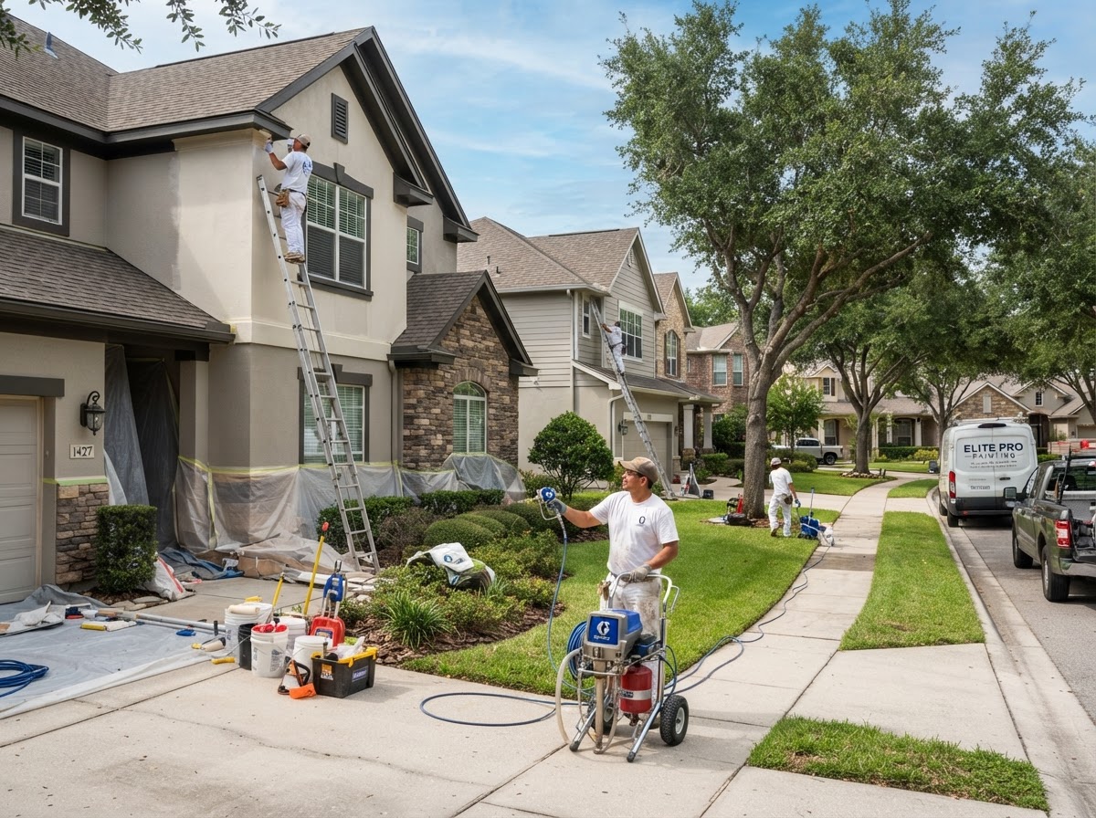 HOA Community Painting — professional painter at work in a Houston, TX home | Rose Painting Group