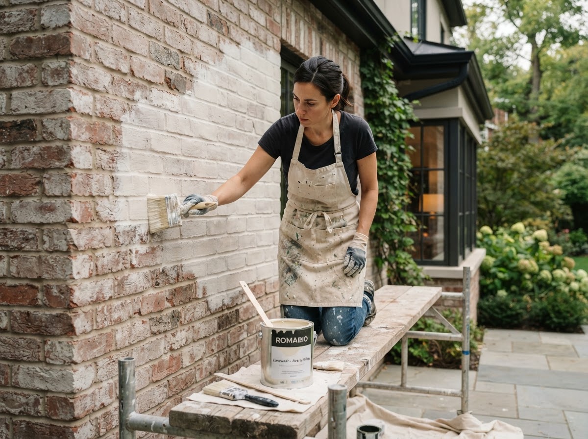 Brick Painting — professional painter at work in a Houston, TX home | Rose Painting Group