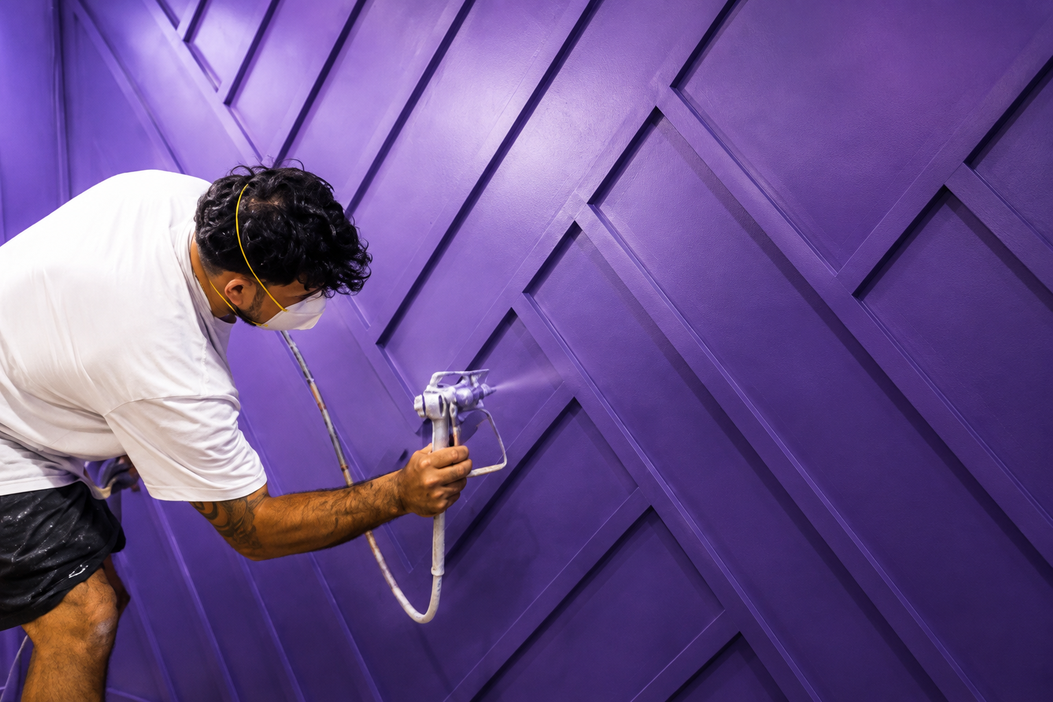 Professional painting crew at work in a luxury Houston home