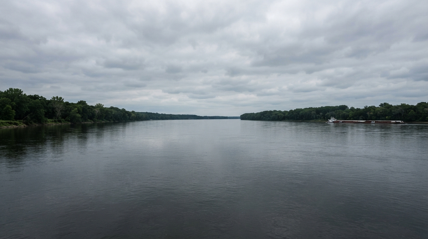 The wide Mississippi River seen from the water