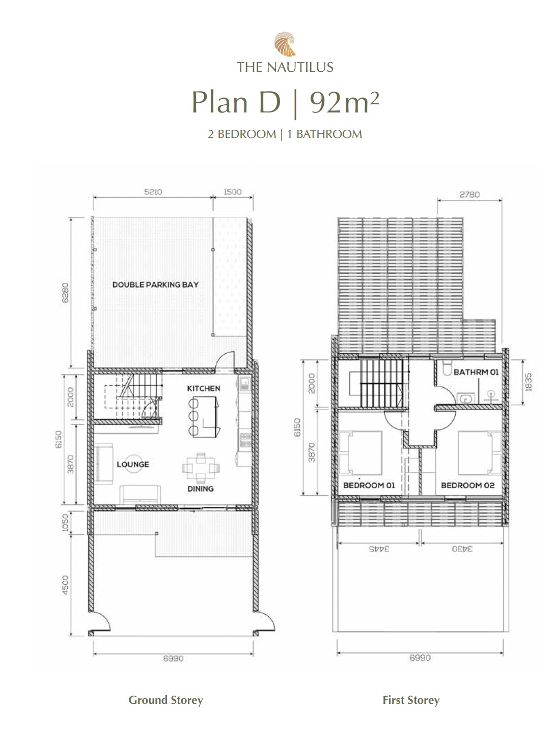 2 Bed 1 Bath Duplex Type D — 92m²