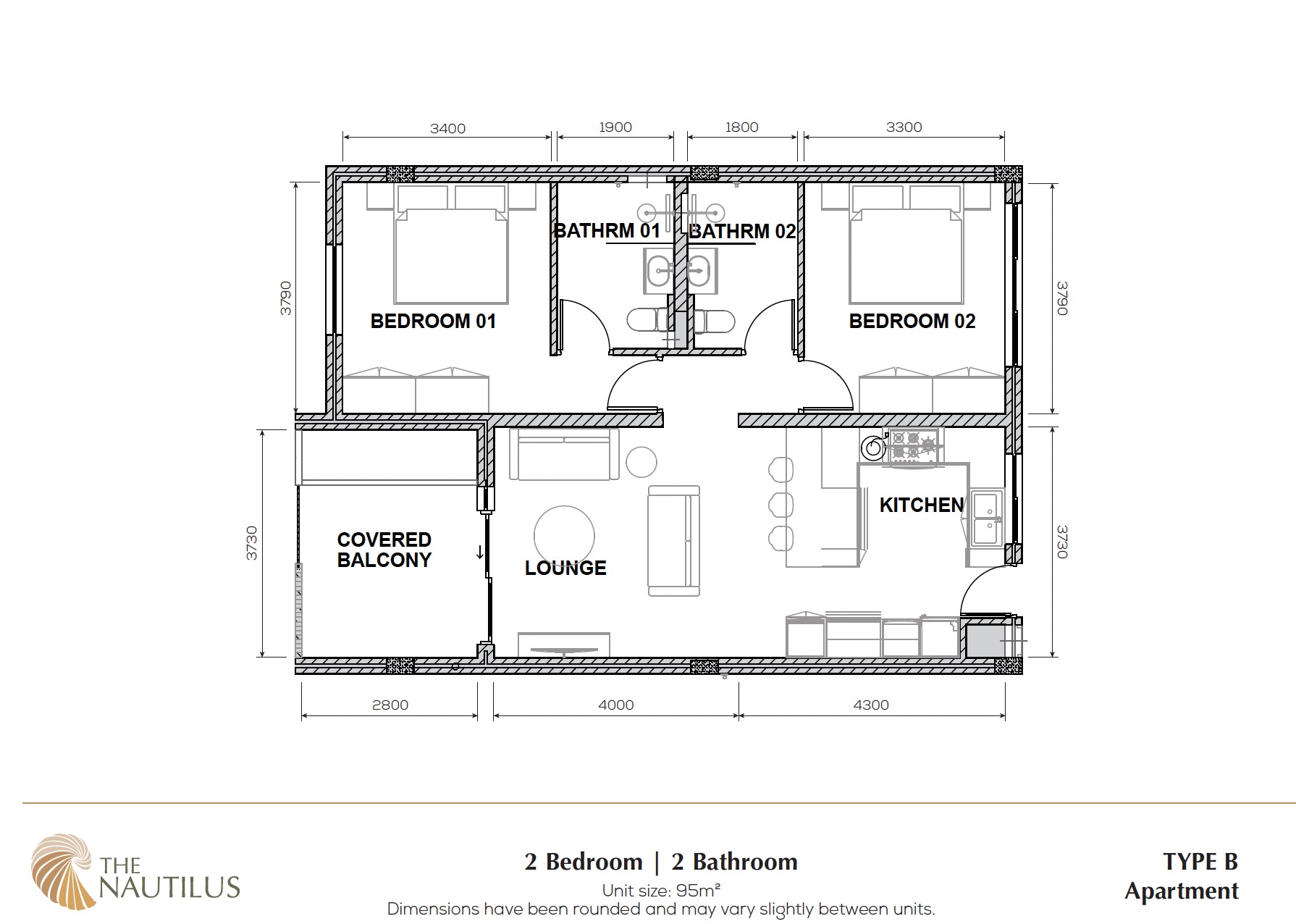 2 Bed 2 Bath Apartment Type B — 95m²