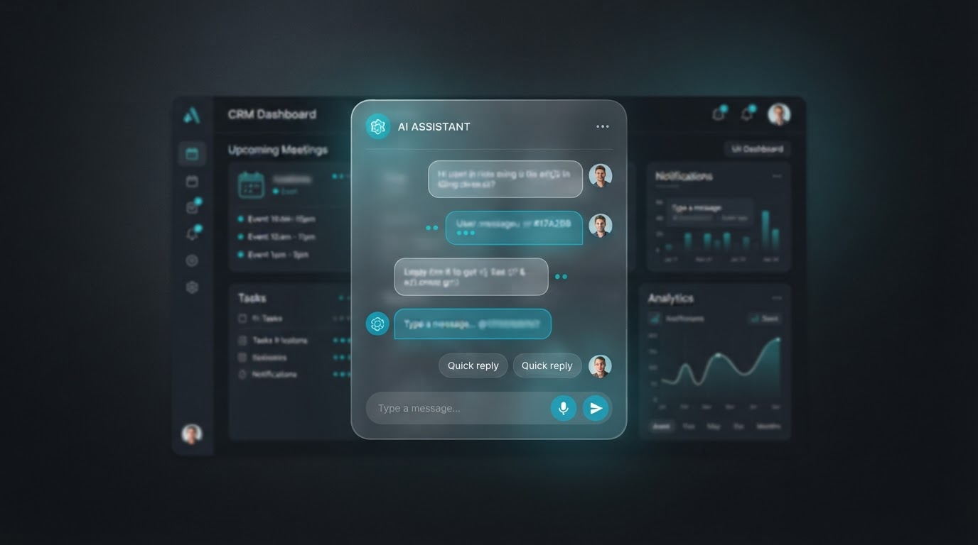 AI chat widget and CRM dashboard mockup for Cape Town trade businesses