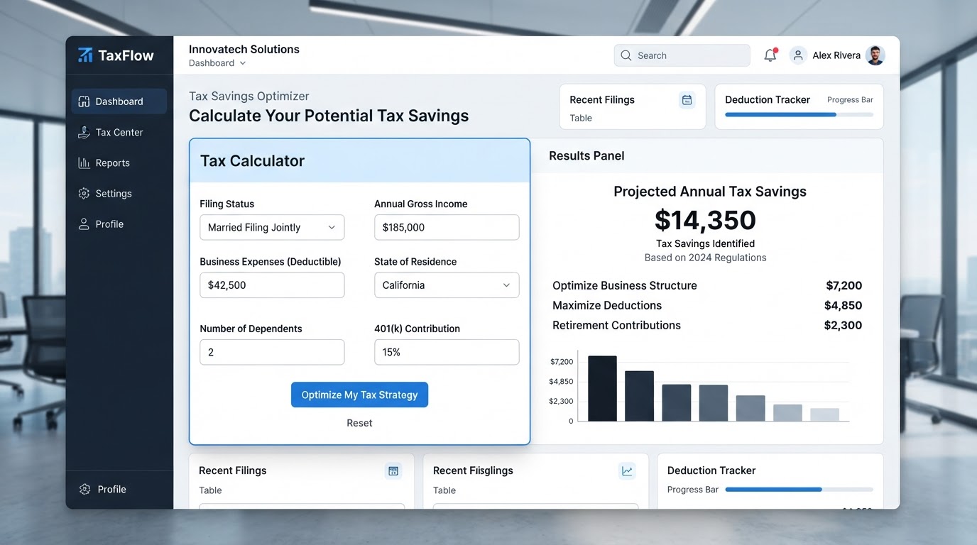 Tax savings calculator capturing lead information