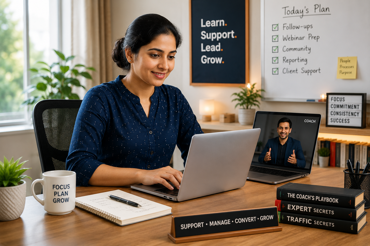 Digital Coach Assistant working remotely in home office