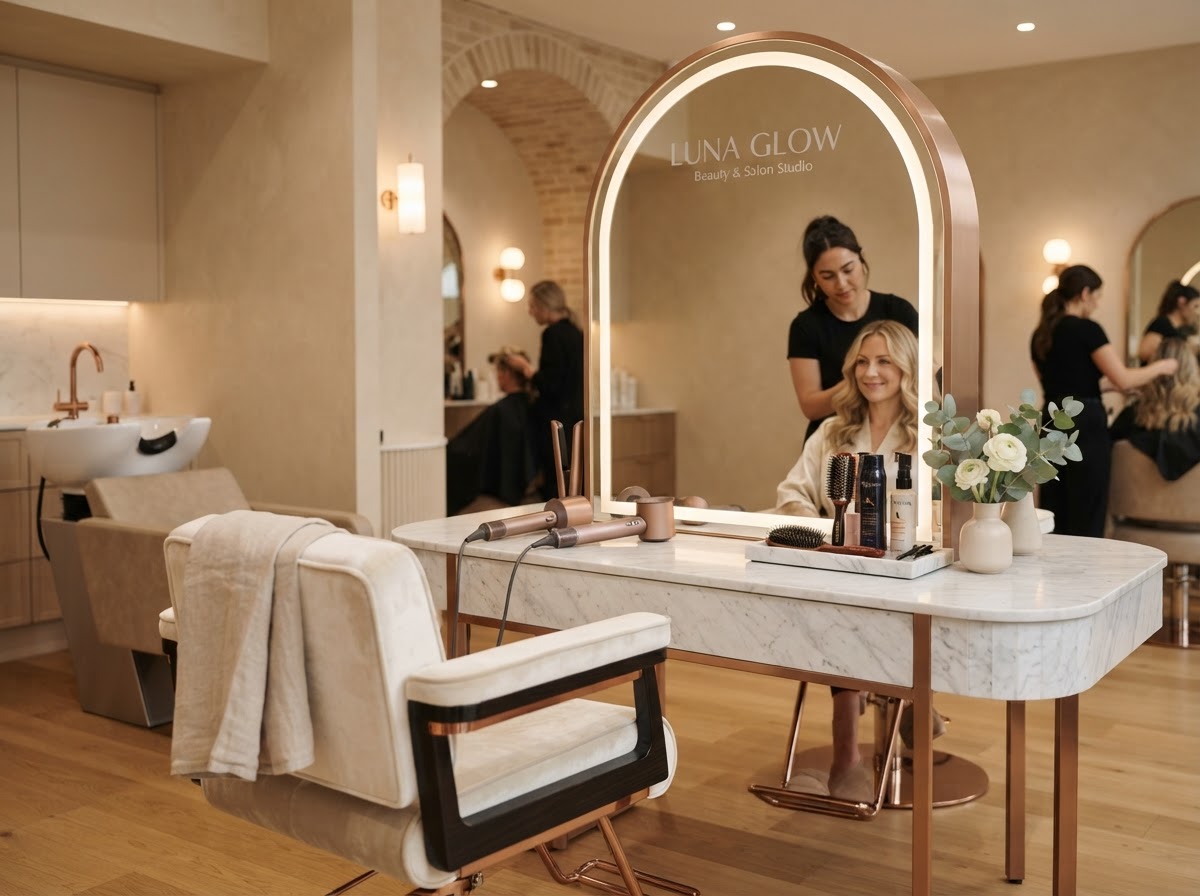 Hair Styling Station at Luna Glow Beauty Studio