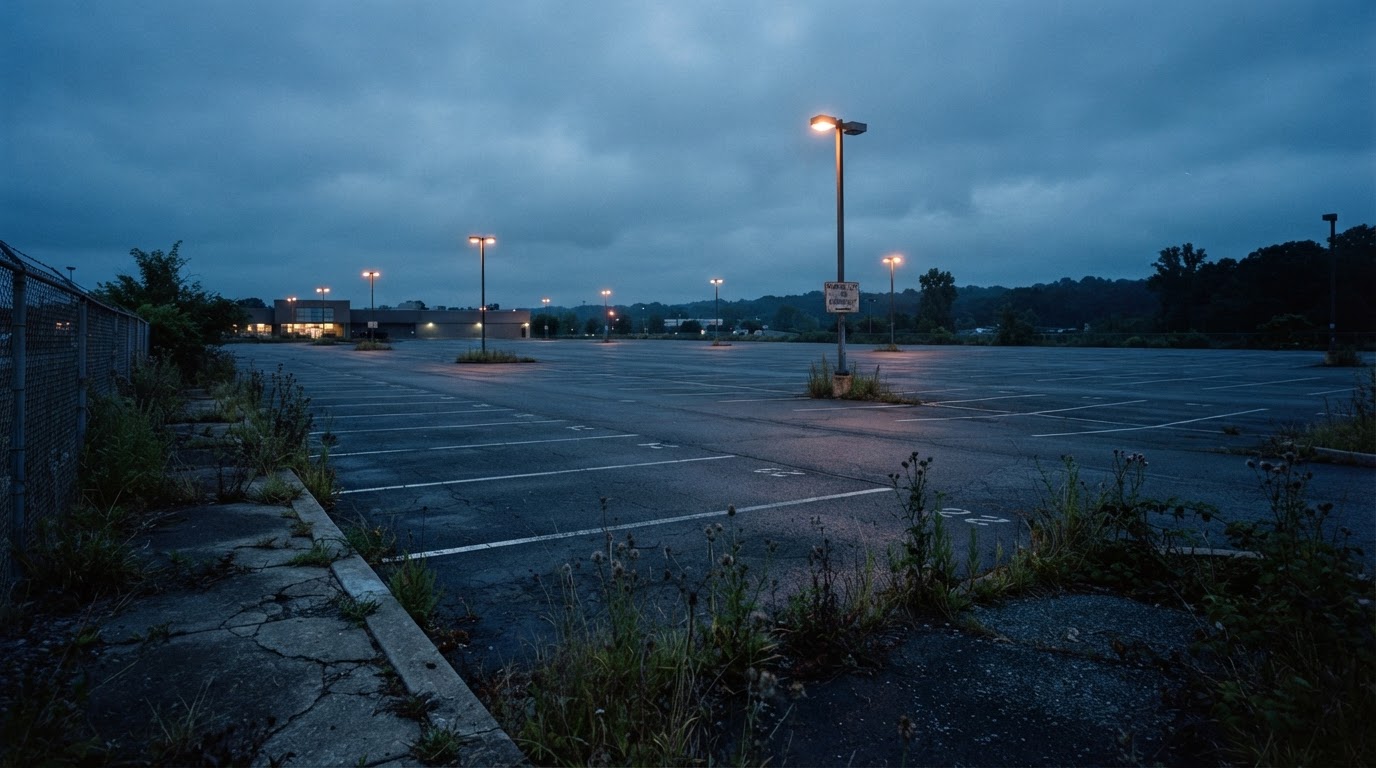Empty parking lot at blue hour
