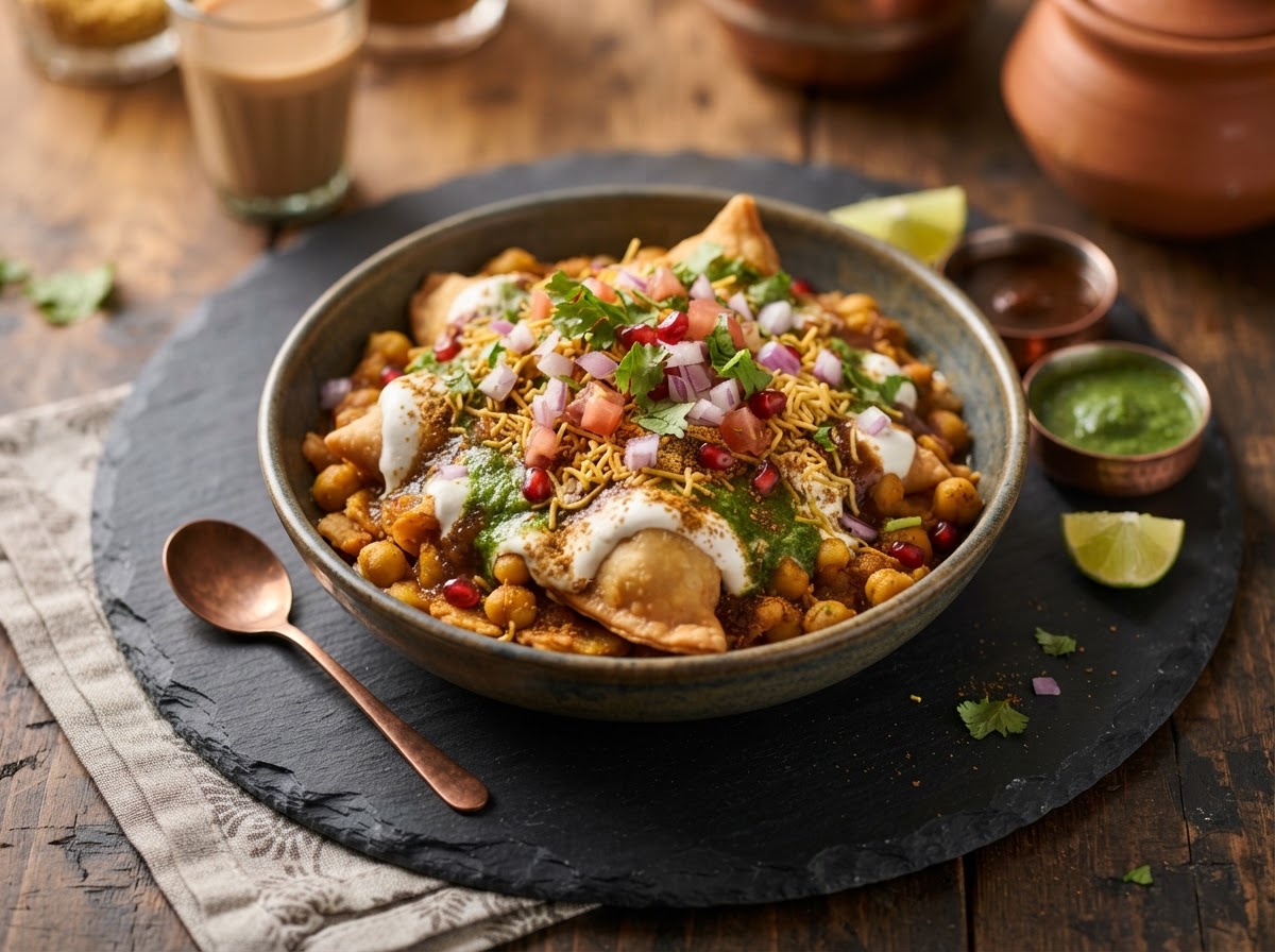 Samosa Chana Chaat — snack factory at Mithai Sweet Factory, Brampton