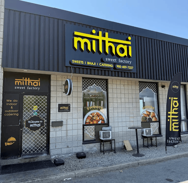 Mithai Sweet Factory storefront in Brampton — fresh Indian sweets made daily