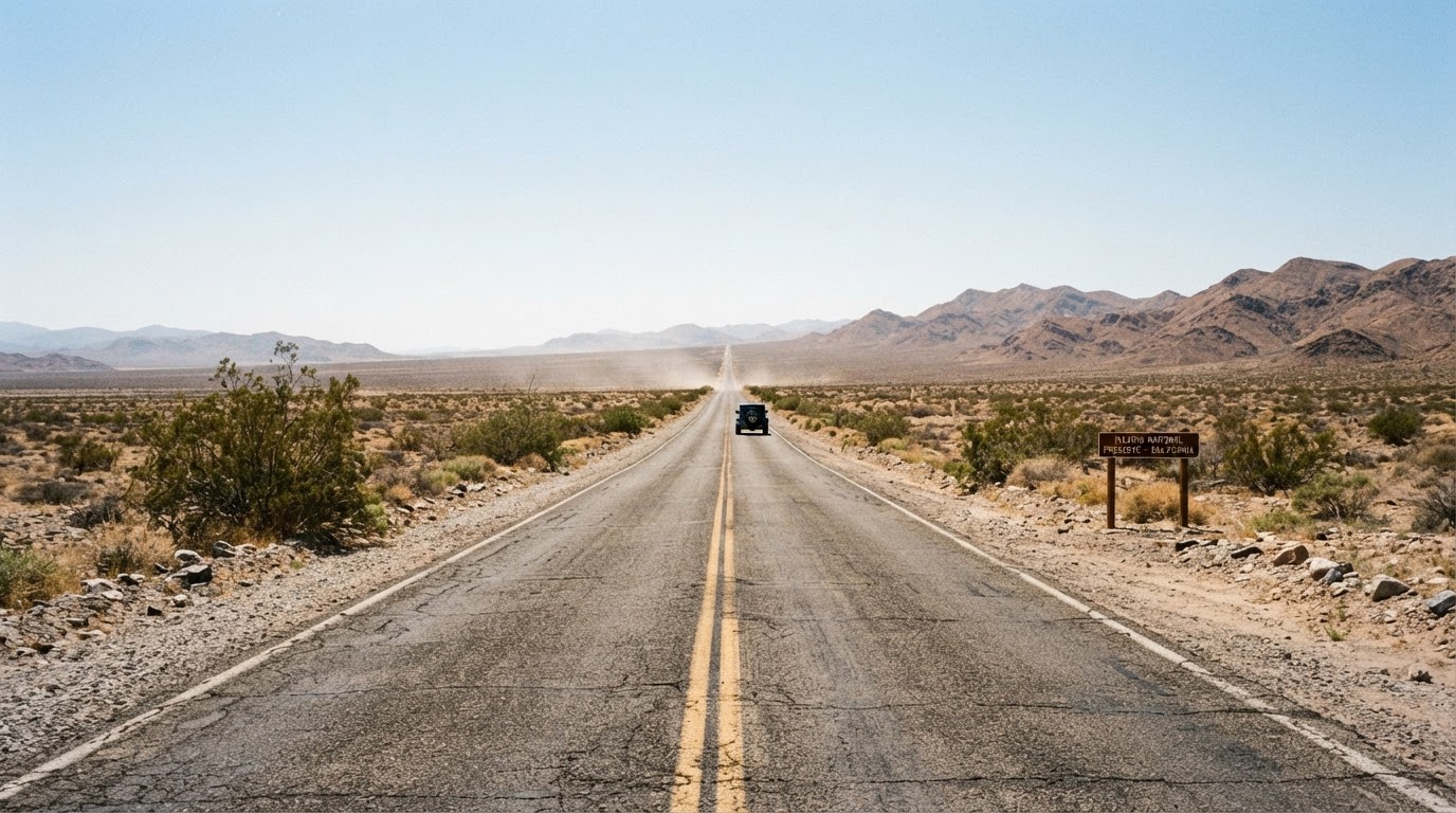 Desert two-lane highway through the Mojave