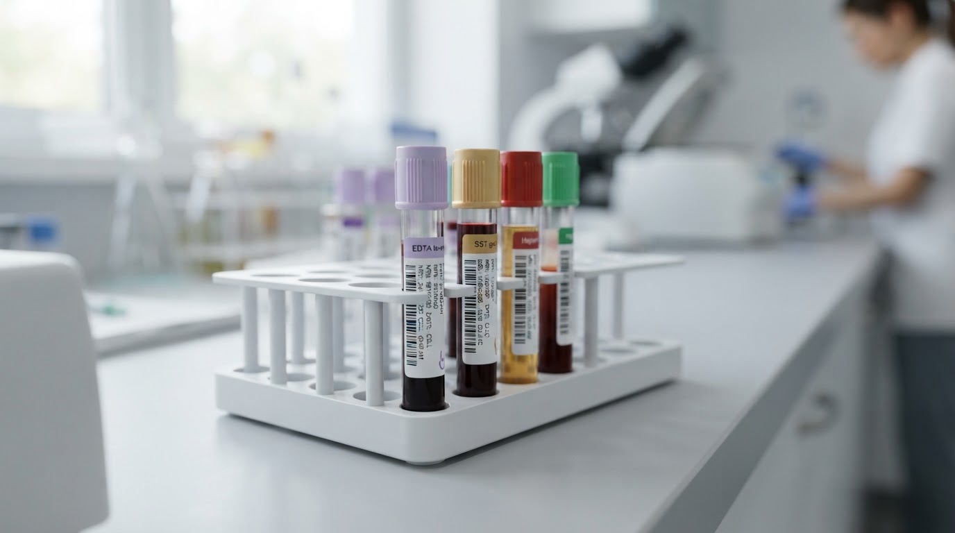 Fasting insulin and metabolic blood panel vials at a functional medicine clinic