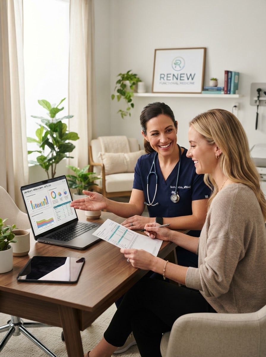 Female nurse practitioner consulting with a woman patient about hormone optimization at Wellness Vitalized in Riverview, FL