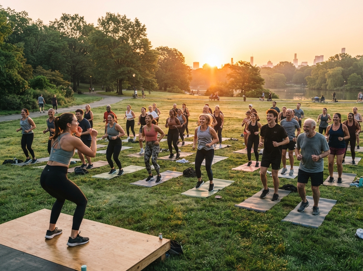 Community outdoor fitness workout in a park