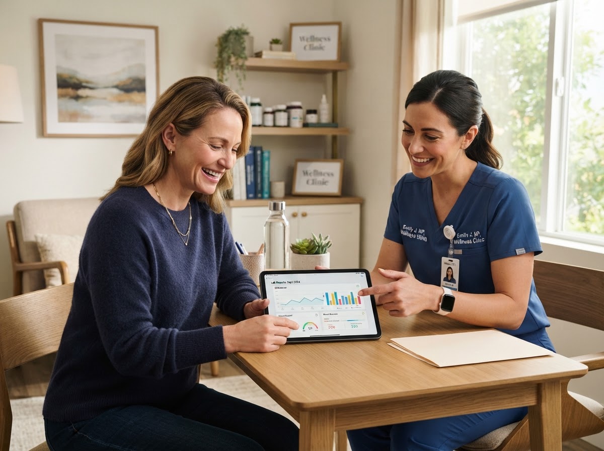 Woman consulting with a nurse practitioner about hormone health at Wellness Vitalized in Riverview FL