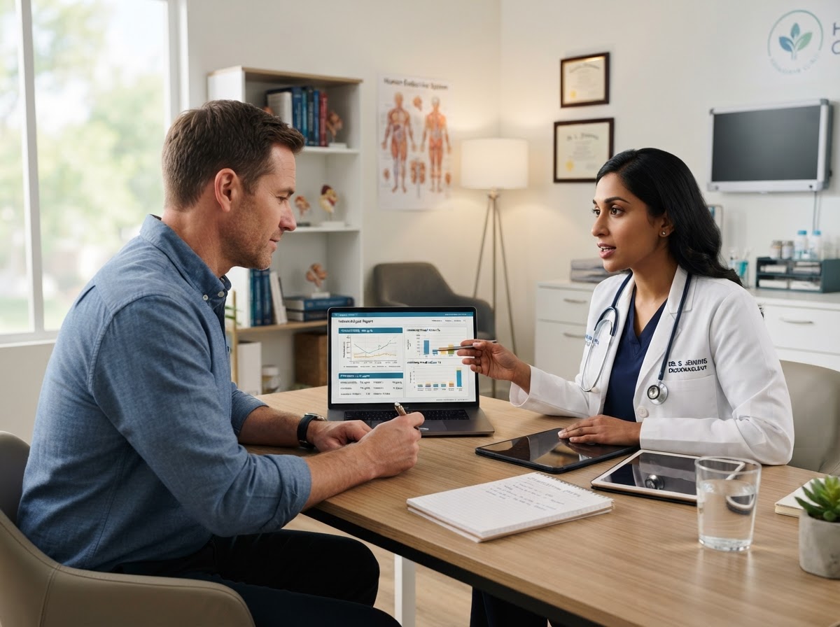 Man consulting with a healthcare provider about testosterone and hormone health at Wellness Vitalized in Riverview FL