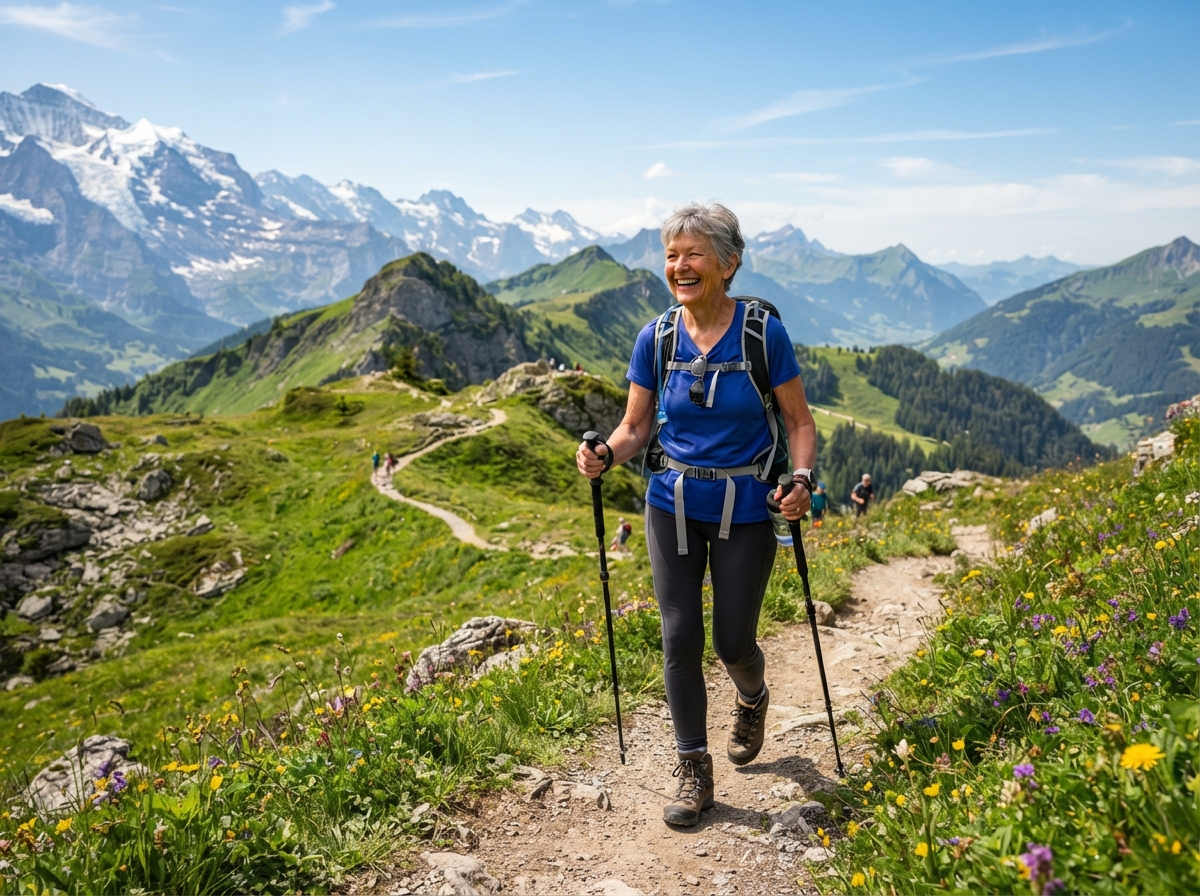 Active older adult hiking on a scenic trail