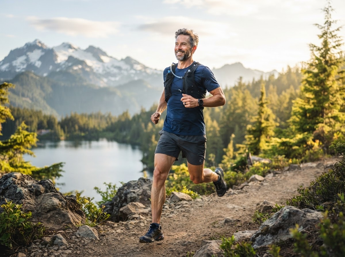 Energized man in his 40s after hormone optimization therapy at Wellness Vitalized