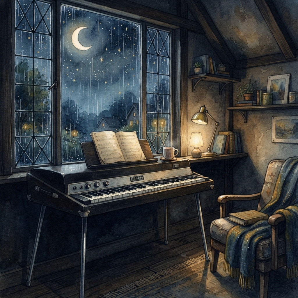 Midnight Rain and Rhodes — Rainy Night Sleep Music album artwork