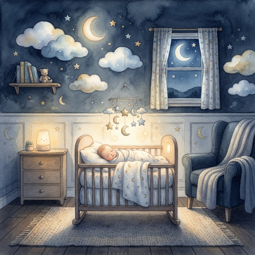 Newborn Nap Music — moonlit bedtime illustration