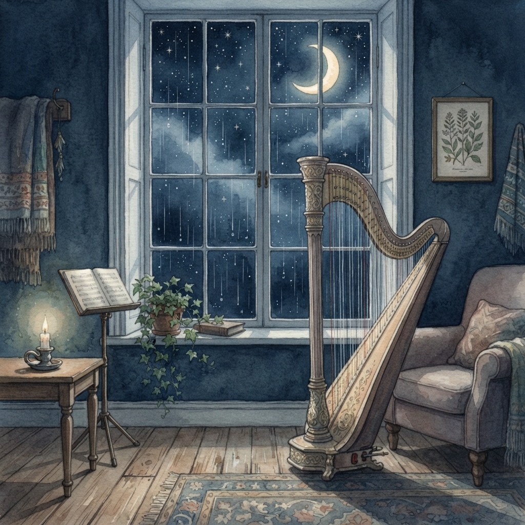 Gentle Rain and Harp — Rainy Night Sleep Music album artwork