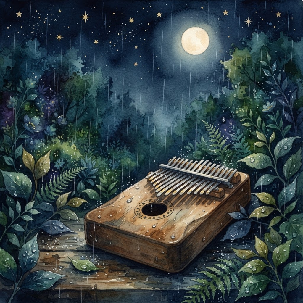 Rain on Leaves and Kalimba — Rainy Night Sleep Music album artwork