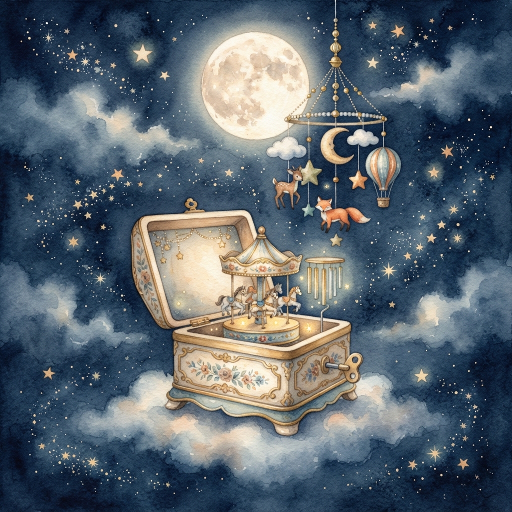 Music Box Dreams — moonlit bedtime illustration