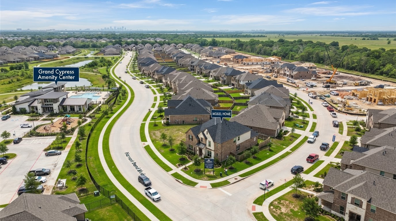 Growing suburban community with new construction homes in Katy or Cypress, Texas