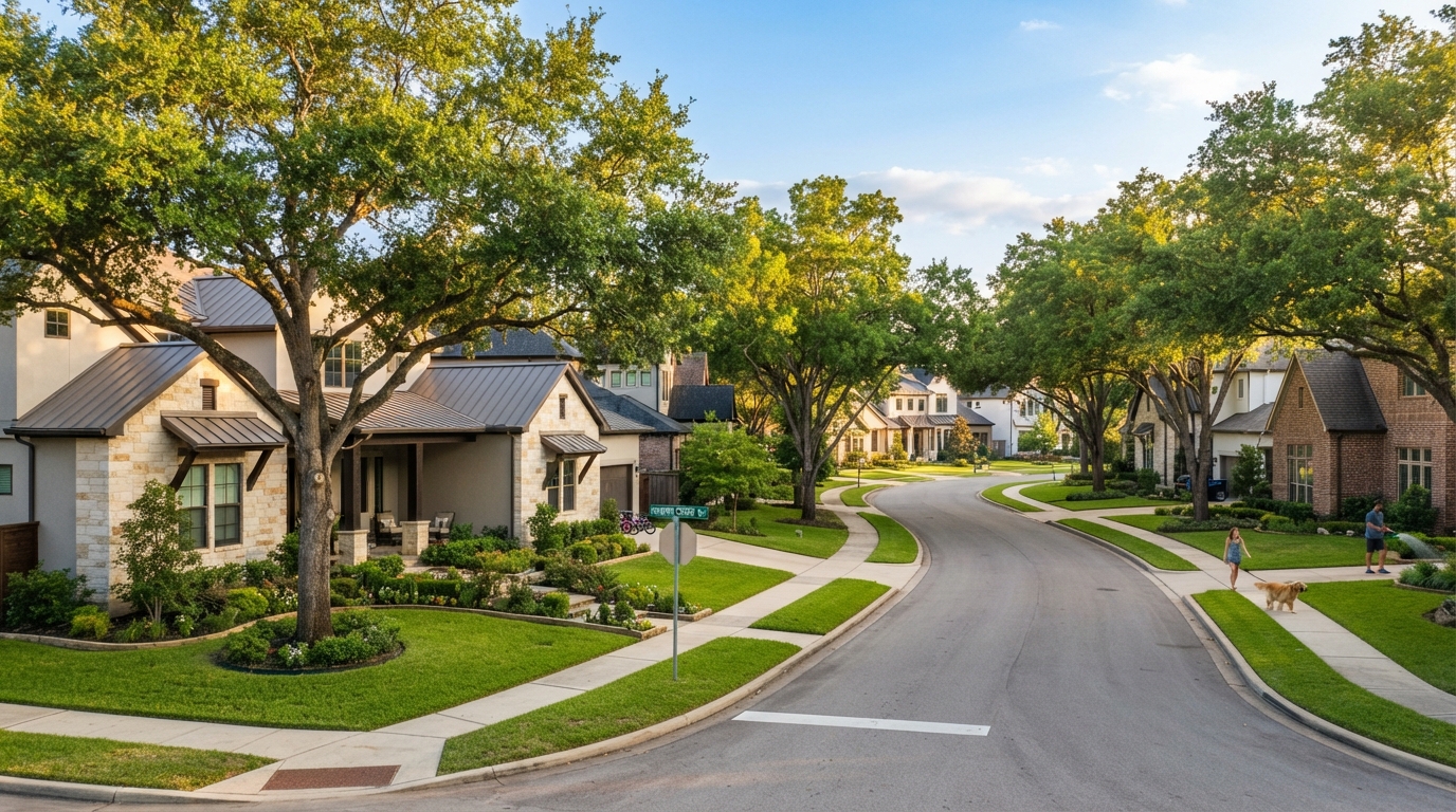 Suburban Houston, Texas neighborhood with modern homes
