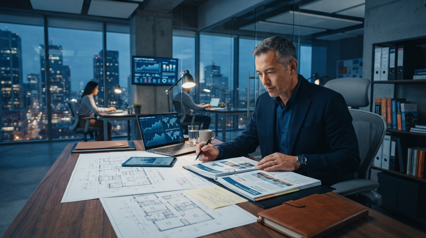 Real estate investor reviewing property portfolio