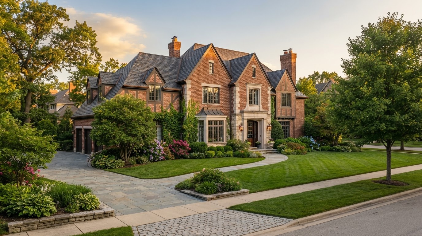A stately brick home on Chicago's North Shore representing higher-priced real estate that may require jumbo financing