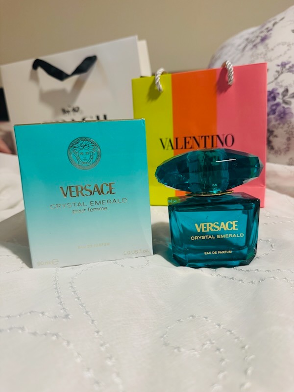 Versace Crystal Emerald Pour Femme 90ml luxury perfume bottle with original teal presentation box