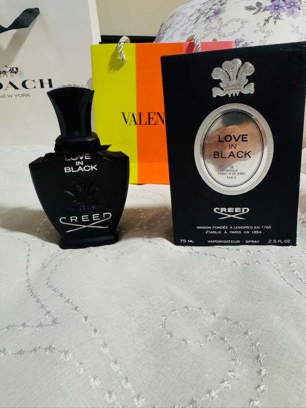 Creed Love In Black 75ml luxury perfume spray bottle with original black presentation box and shopping bag
