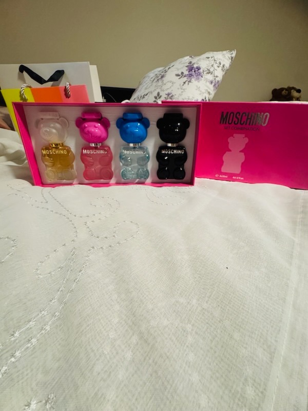 Moschino Bear perfume miniature collection box set with four colorful bear bottles