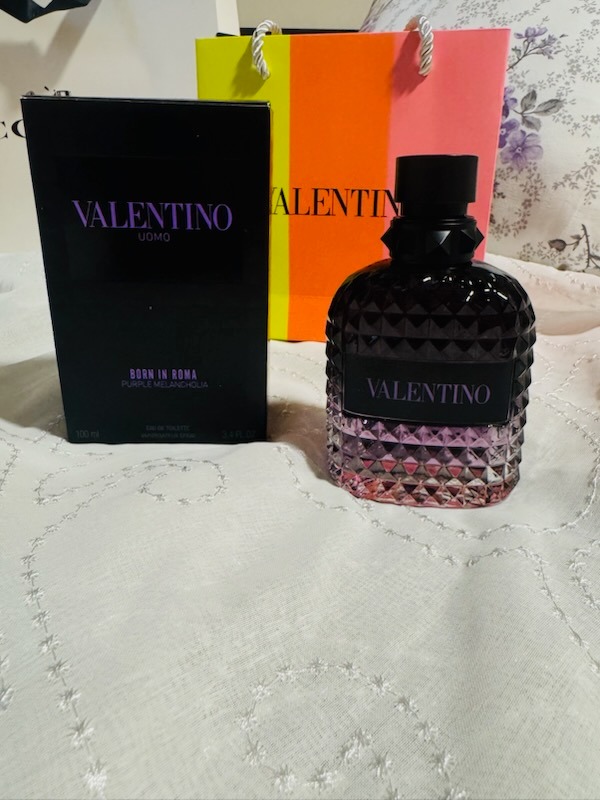 Valentino Uomo Born In Roma Purple Melancholia Eau De Toilette 100ml spray bottle with presentation box and Valentino shopping bag