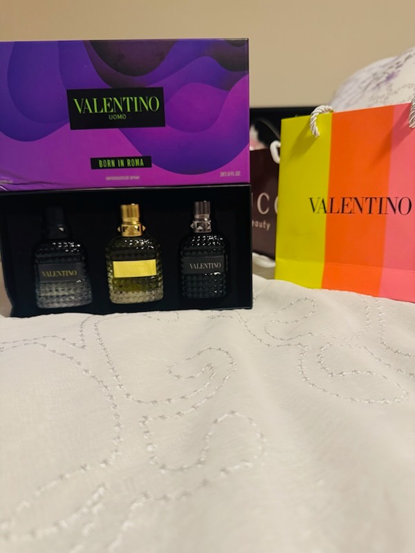 Valentino Uomo Born In Roma deluxe 3-piece miniature cologne collector set with presentation box and shopping bag