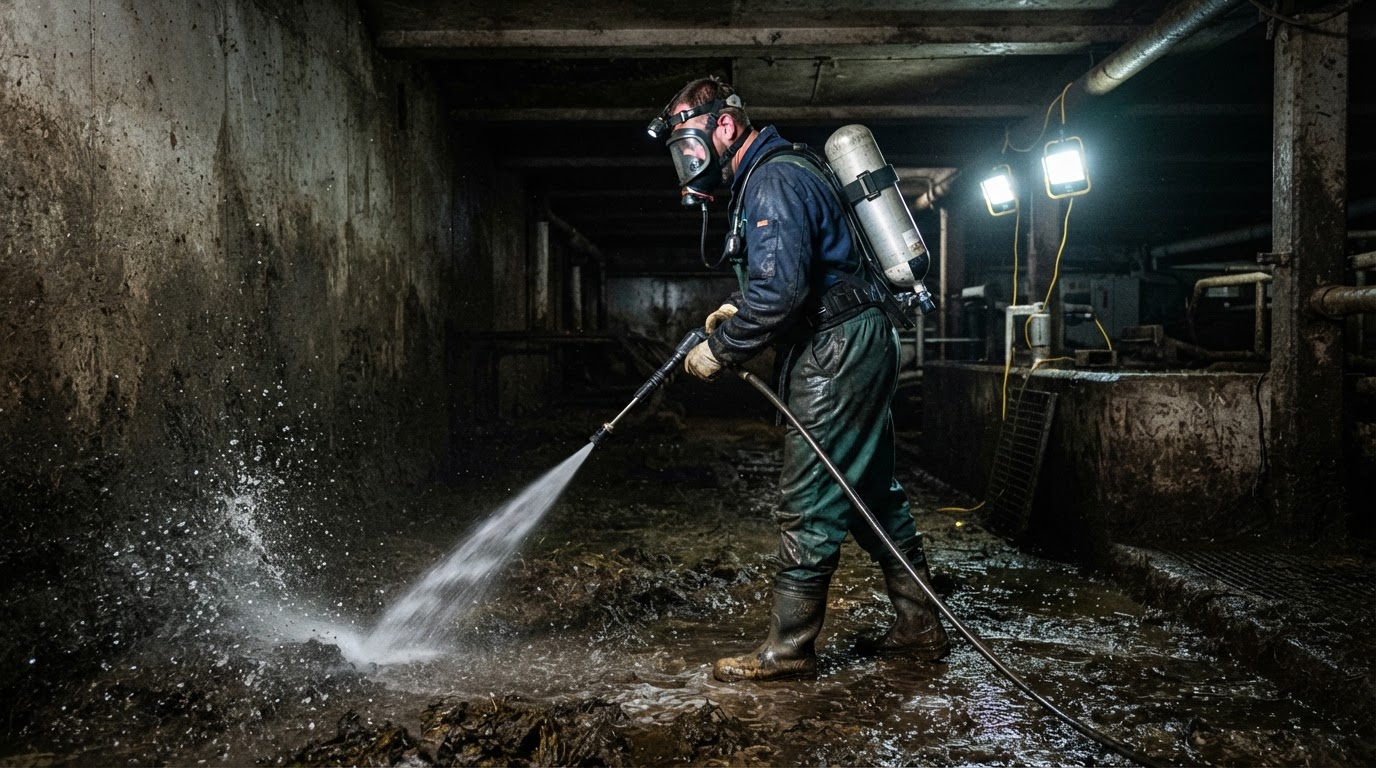 Mestkelder reinigen met onafhankelijke ademlucht