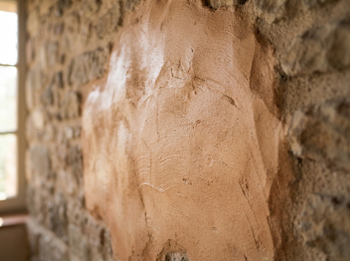 Fresh lime render finish on a traditional stone wall