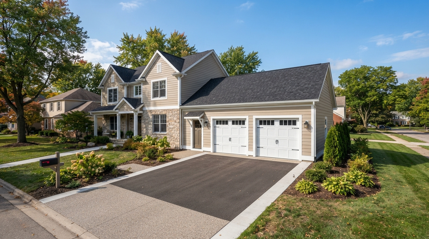 Suburban home with a newly built front deck and fresh siding in Roosevelt Park