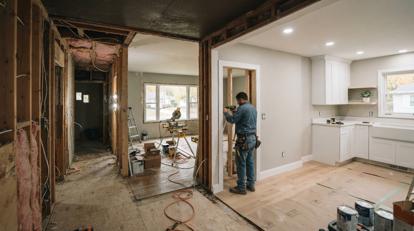 Complete home remodeling project showing transition from old to new in a Grand Rapids home