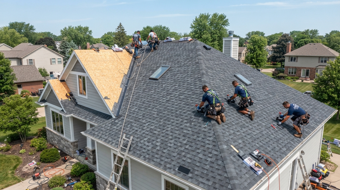 Professional roofing installation on a residential home in Grand Rapids Michigan